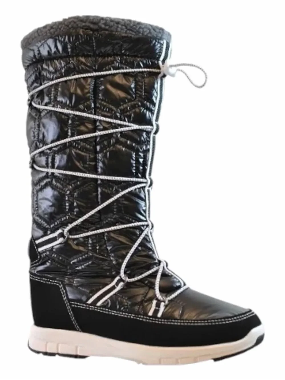 KHOMBU Slalom V Black Quilted Faux Fur Lace-Up Winter Snow Boots 8M